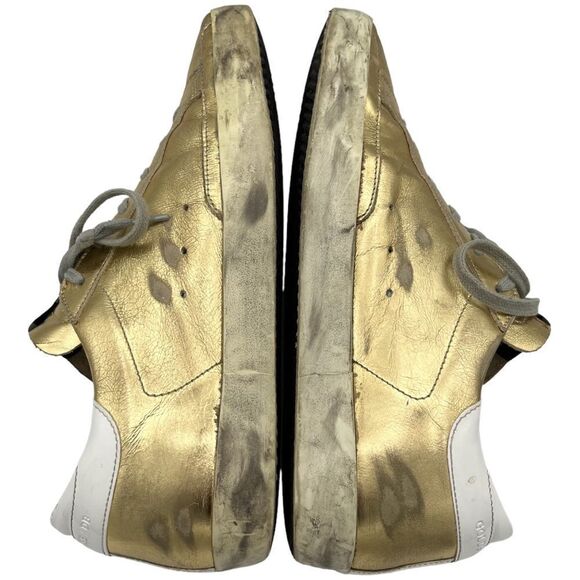 Golden Goose Superstar Low Top Sneakers Gold Leather with Red and Blue Stars - Picture 8 of 9